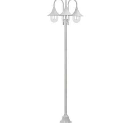 vidaXL Záhradná stĺpová lampa E27 220 cm hliníková 3 lampáše biela