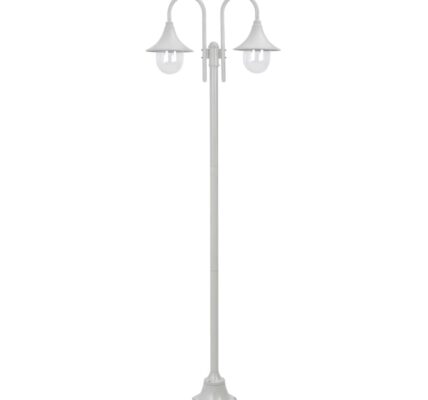 vidaXL Záhradná stĺpová lampa E27 220 cm hliníková 2 lampáše biela