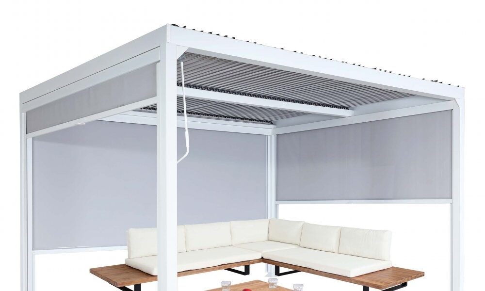 Bioklimatická pergola HWC-L41 3×3 so 3 bočnými stenami Biela