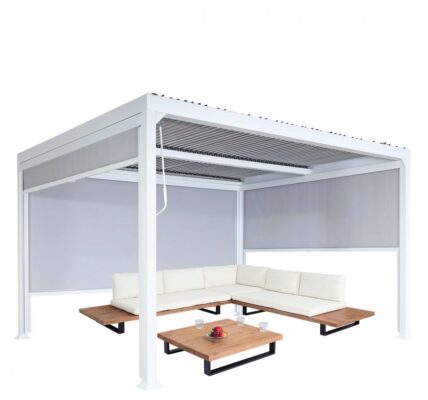 Bioklimatická pergola HWC-L41 3×3 so 3 bočnými stenami Biela