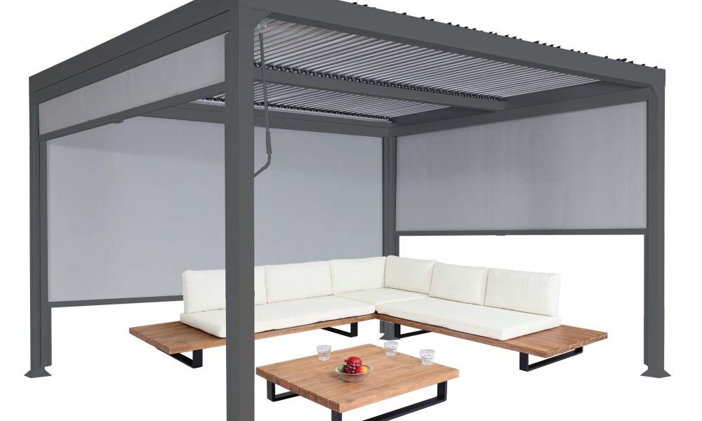 Bioklimatická pergola HWC-L41 3×3 so 3 bočnými stenami Antracit